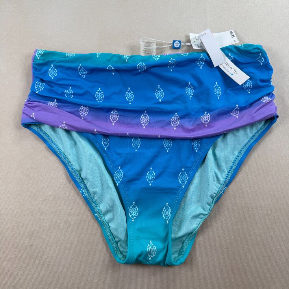 Bleu Rod Beattie Swim Bikini Bottom Sz 10 Blu Lagoon Shirred Foldover NWT